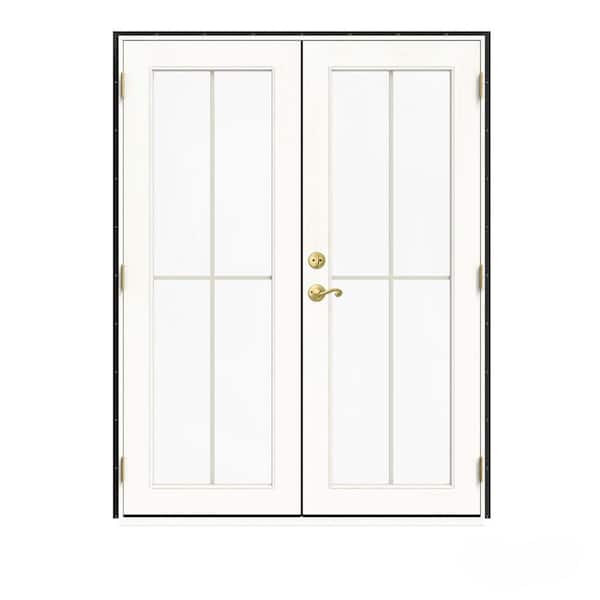 JELD-WEN 60 in. x 80 in. W-2500 Bronze Clad Wood Left-Hand 4 Lite French Patio Door w/White Paint Interior