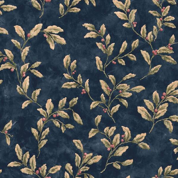 The Wallpaper Company 8 in. x 10 in. Blue Berries and Leaves Wallpaper Sample