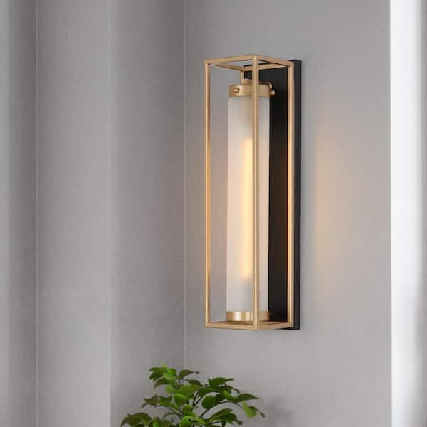 hardware Stænke dechifrere Zevni 1-Light Dark Gold Modern Wall Sconce, Frosted Glass Black Wall Light,  Farmhouse Tube-Shaped Bathroom Vanity Light Z-R7FEYUII-4626 - The Home Depot
