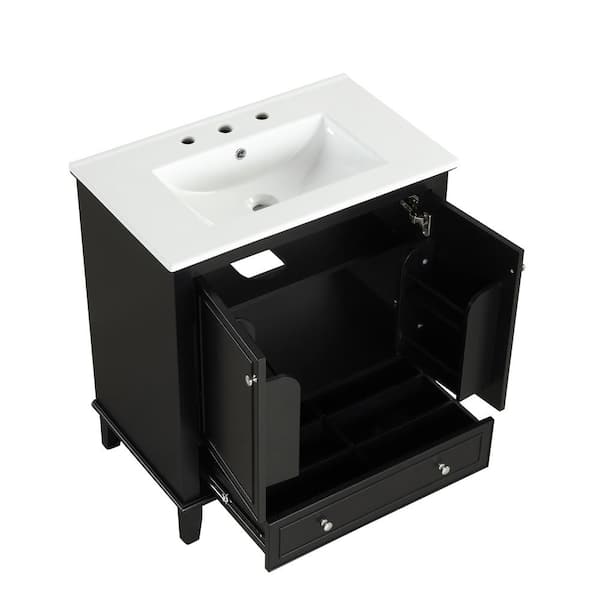 30 in. W x 18.3 in. D x 34.05 in. H Single Sink Freestanding Bath Vantiy in Black with White Ceramic Top