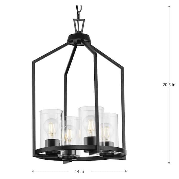 Progress Lighting Goodwin 4-Light Matte Black Farmhouse Clear Glass Cylinder Medium Hanging Pendant Light