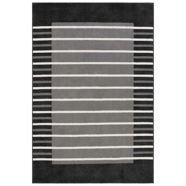 Pyramid 5 ft. x 8 ft. Gray/Ivory Black Border Striped Solid Area Rug