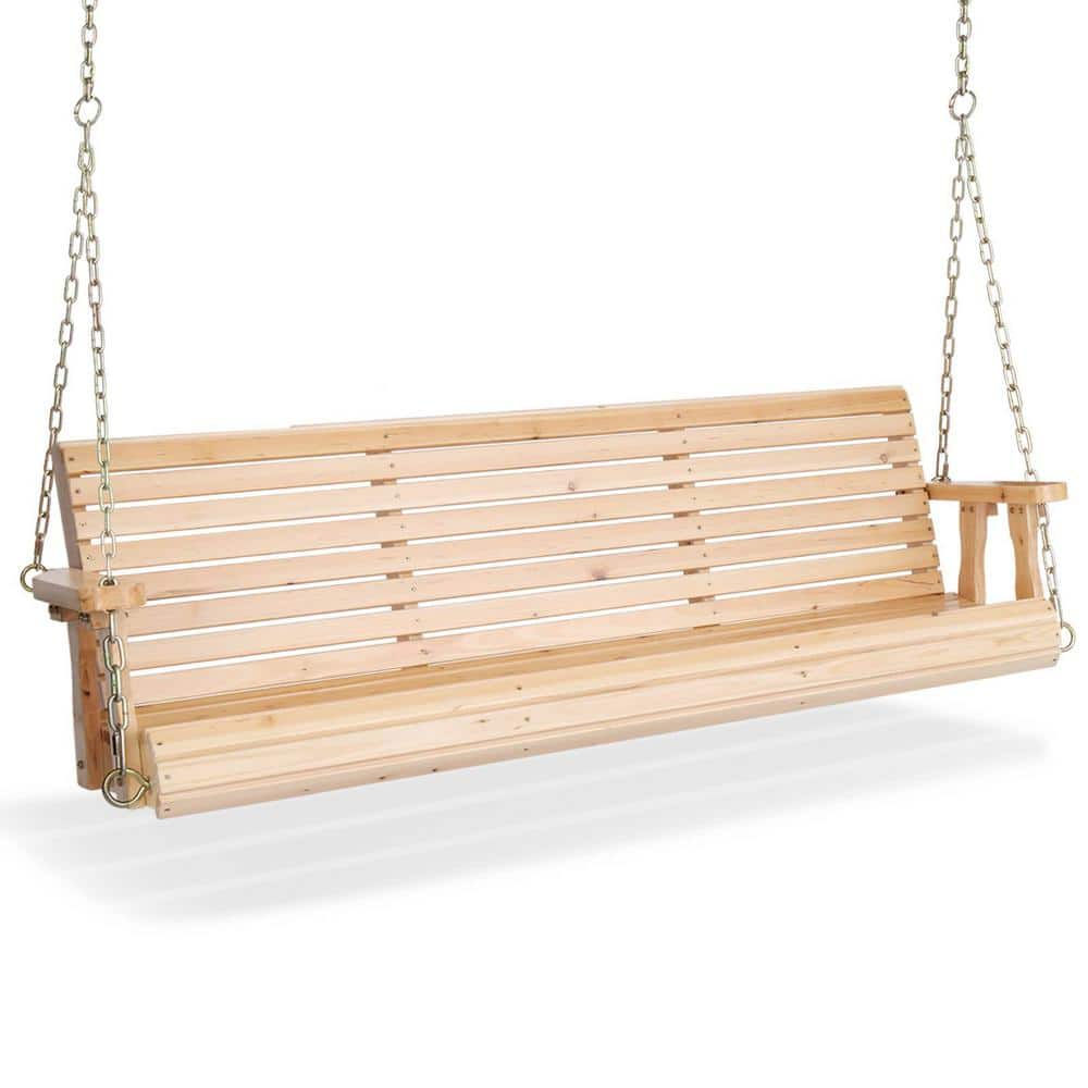 VINGLI 5 ft. Natural Wood Patio Porch Swing with Adjustable Chains