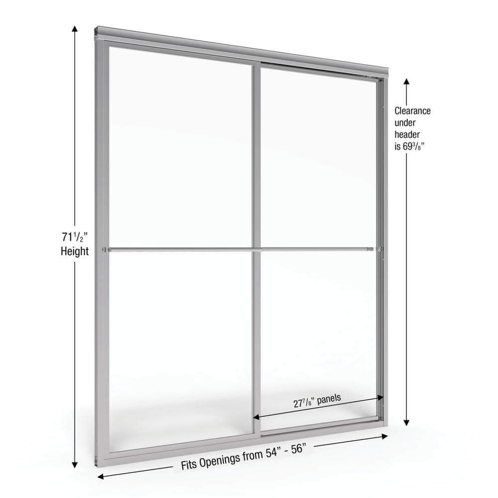 Deluxe 56" x 71.5" Chrome Framed Sliding Shower Door with Clear Glass