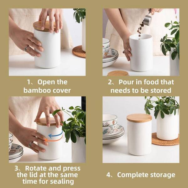 Lynzavix Ceramic 3-Piece Food Storage Canister Set with Airtight