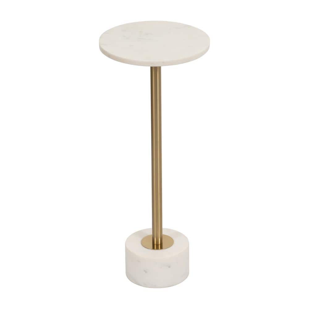 Gold and White Marble Round Side Table with Metal Base