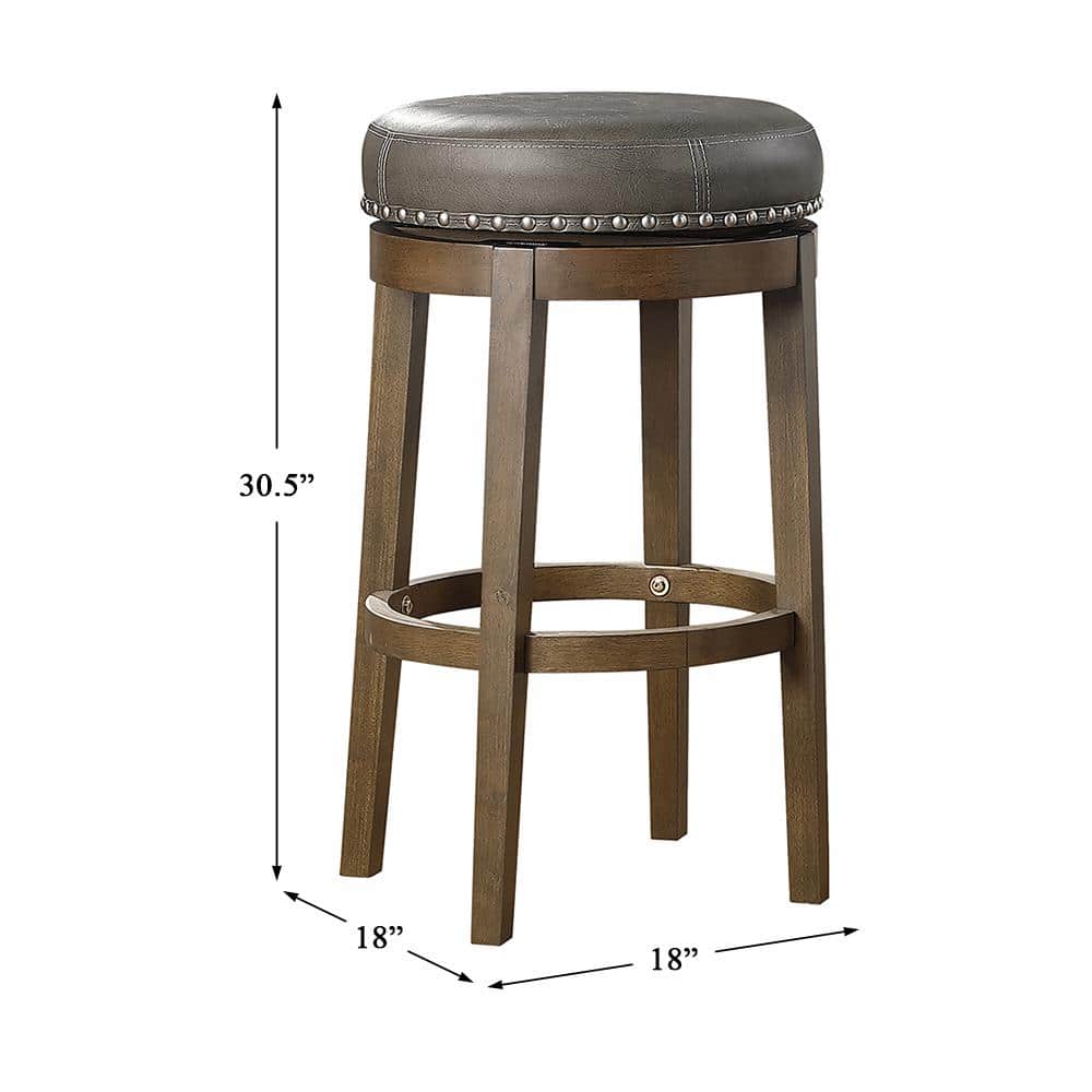 Gray Faux Leather Swivel Pub Stools with Wood Legs, 30.5"