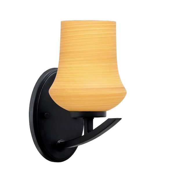 Unbranded Siena 1-Light Matte Black Downlight Wall Sconce with Cayenne Linen Glass Shade