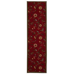 Basics Collection Non-Slip Rubberback Floral Leaves 2x5 Indoor Runner Rug, 1 ft. 8 in. x 4 ft. 11 in., Red