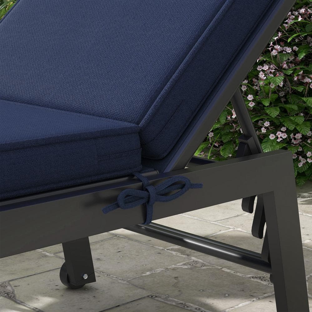 Navy Blue Outdoor Chaise Lounge Cushions with Ties, 72" x 21"