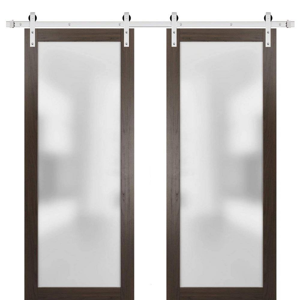 Assemble Required 24 in. x 80 in. 2-Panel Frosted Glass Chocolate Ash Solid Wood Sliding Barn Door with Hardware Kit price history on PriceWatchPro