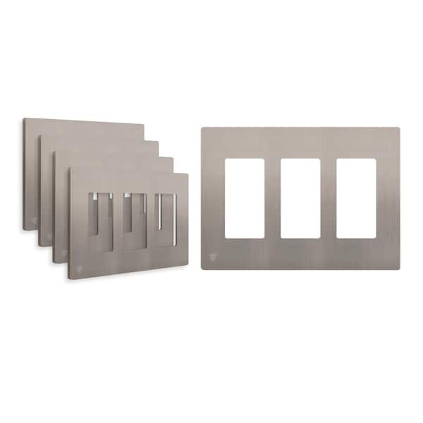 3-Gang Decorator/Rocker Plastic Screwless Wall Plate, Brushed Nickel (5-Pack)