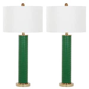 Ollie 31.5 in. Dark Green Faux Alligator Table Lamp with Off-White Shade (Set of 2)