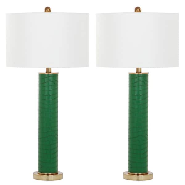 SAFAVIEH Ollie 31.5 in. Dark Green Faux Alligator Table Lamp with Off-White Shade (Set of 2)