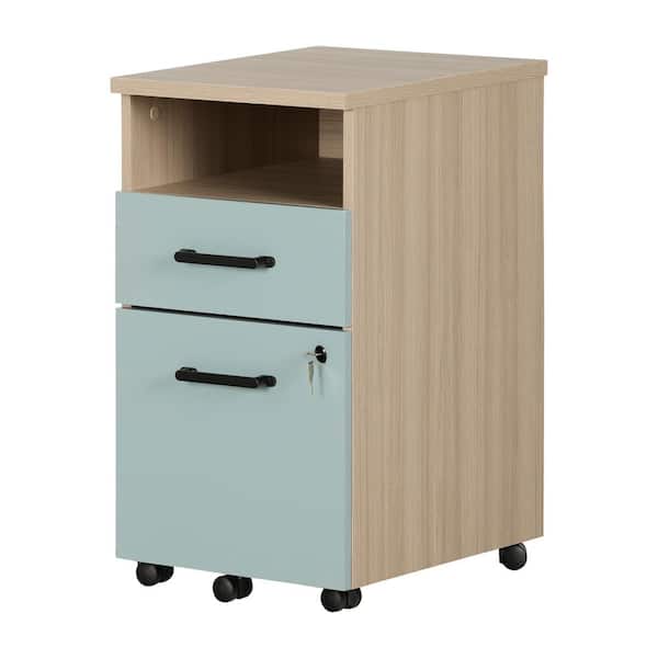 South Shore Zelia Soft Elm and Steel Blue Decorative Vertical File Cabinet with 2-Drawers
