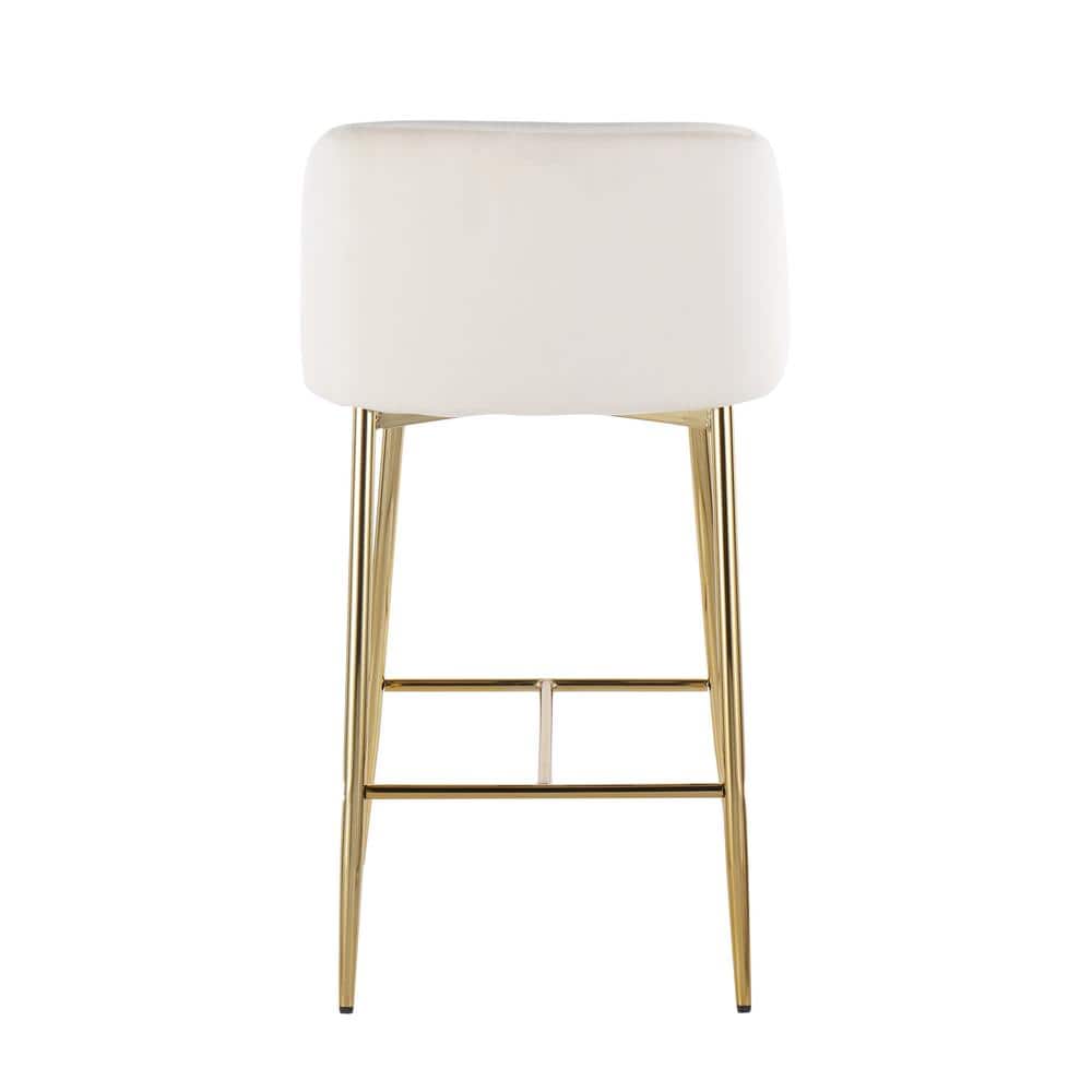 Elegant Gold Steel and Cream Velvet Counter Stools, Set of 2