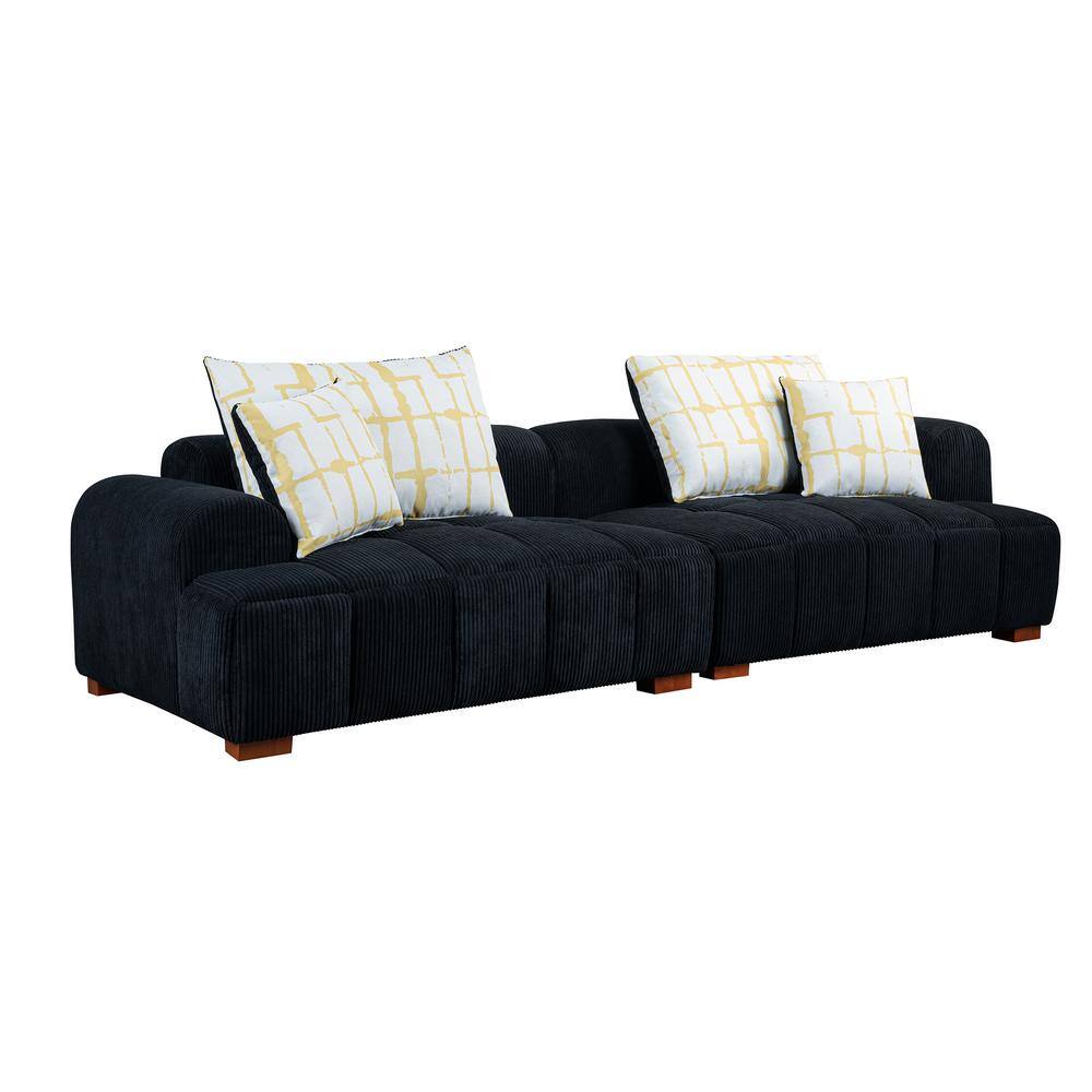 103.9" Black Corduroy Fabric Lawson Sofa with Wood Legs