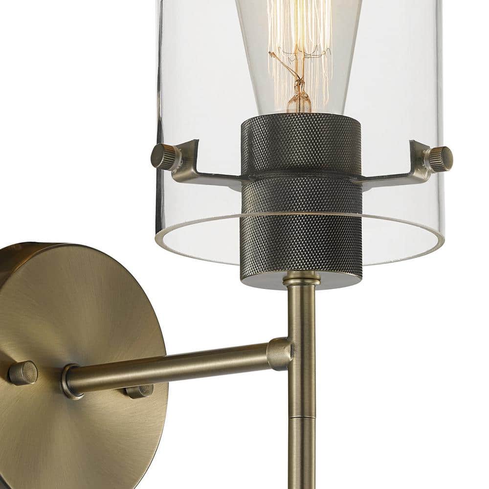 Antique Brass Gold Lantern Wall Sconce with Clear Glass Shade