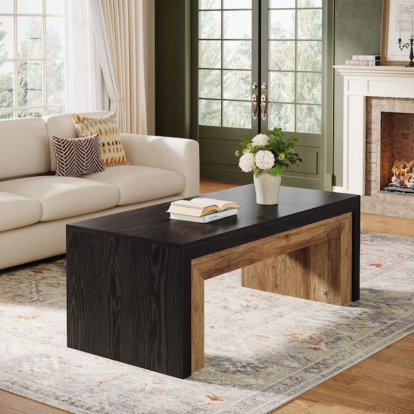 47 in. Black Rectangle Engineered Wood Coffee Table with Sturdy Base, Mid-Century Modern Center Table for Living Room