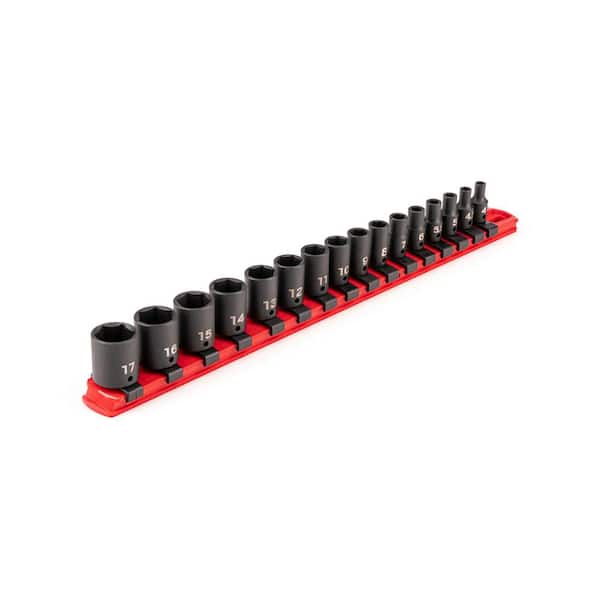 TEKTON 1/4 Inch Drive 6-Point Impact Socket Set with Rail, 16-Piece (4-17 mm)