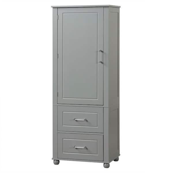 23 in. W x 15.9 in. D x 61.4 in. H Freestanding Gray Linen Cabinet with 2-Drawers and Adjustable Shelf