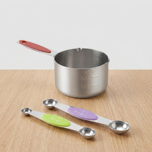 15-Piece Stainless Steel and Plastic Measuring Cup and Spoon Set with Magnetic Nesting and Conversion Chart