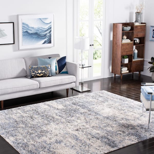 Berber Shag 8 ft. x 10 ft. Ivory/Blue Abstract Modern Area Rug