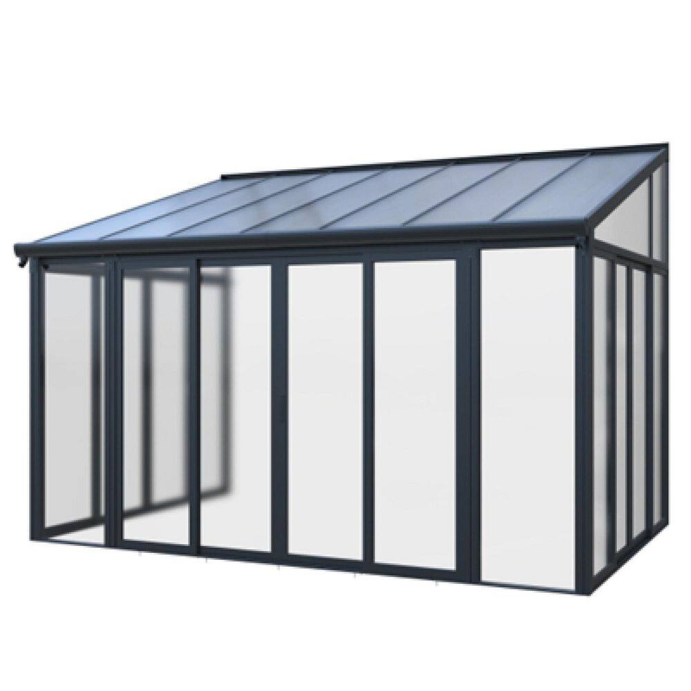 10 ft. x 14 ft. Black Enclosed Patio Cover with 3 Lockable Sliding Doors an