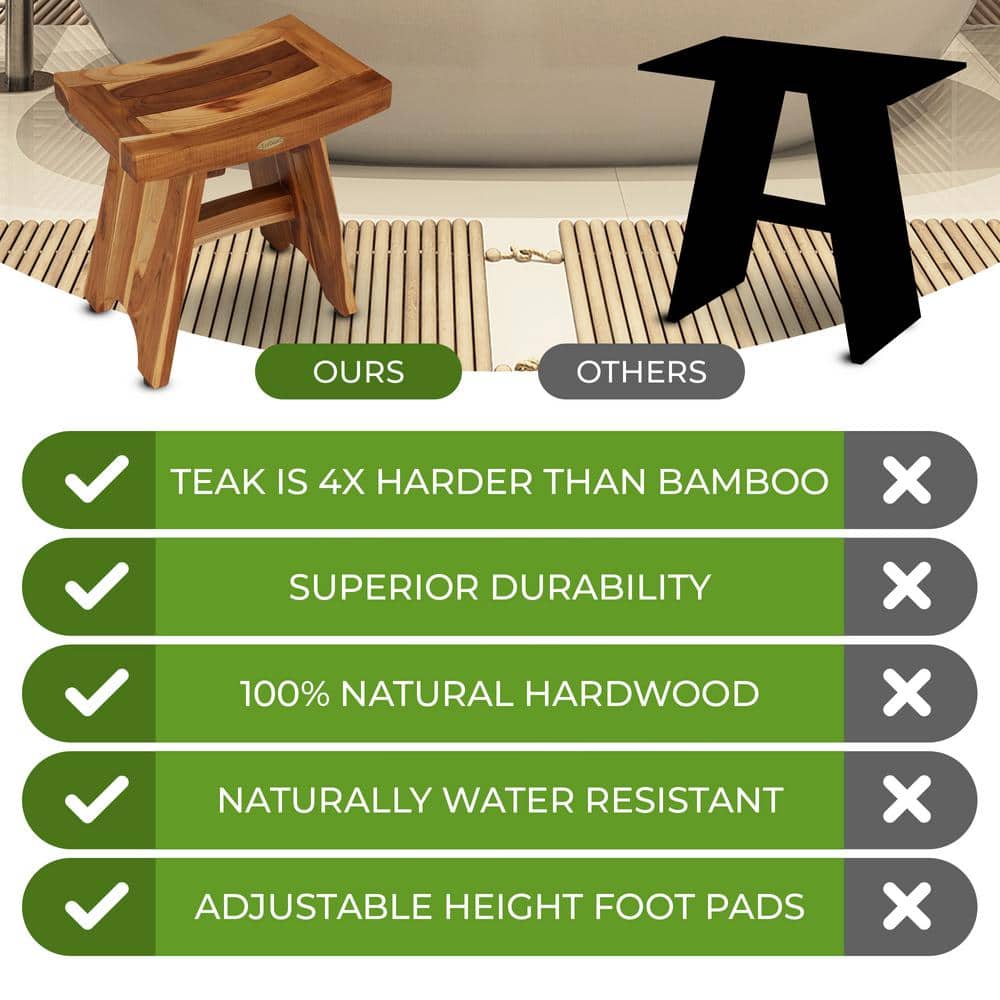 EcoDecors 18" Earthy Teak Wood Shower Bench with Shelf