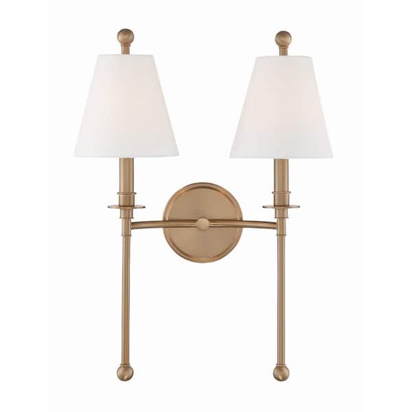 Crystorama Riverdale 15 in. 2-Light Aged Brass Wall Sconce