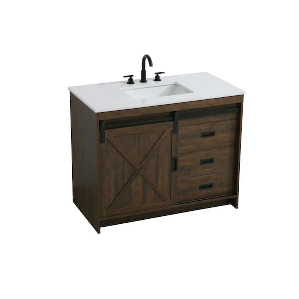 42 in. Single Sink Expresso Bath Vanity with White Engineered Marble Top