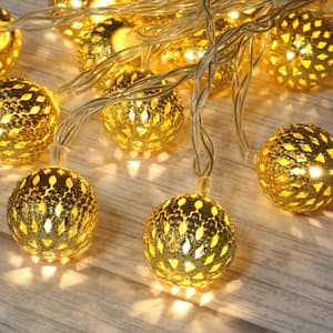 10 ft. 20 LED Moroccan Globe LED Fairy String Lights - Battery Powered Party Hanging Waterproof Lights Decor Warm White