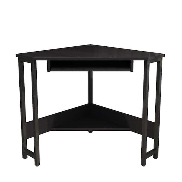 STICKON 28.4 in. W Triangle Black Wood 0-Drawer Computer Desk with Shelves