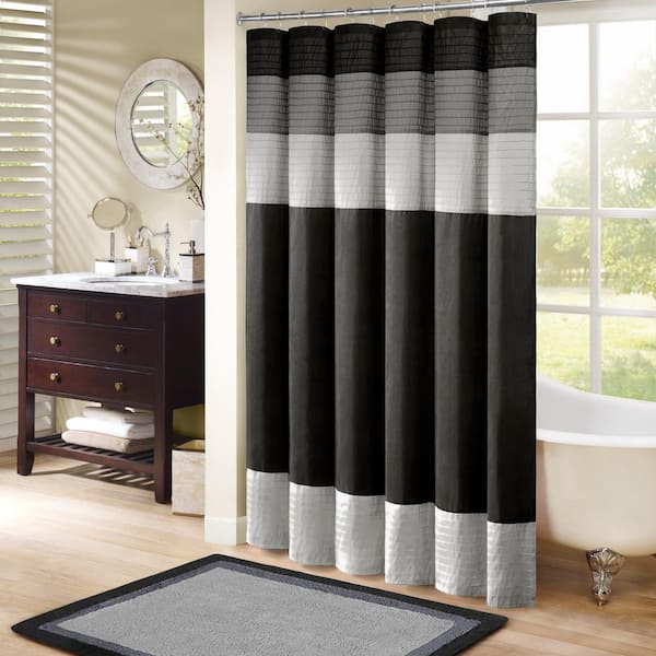 Madison Park Amherst Black 72 in. Faux Silk Shower Curtain