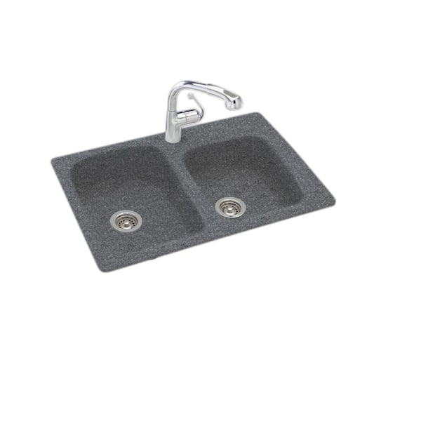 Swan Dual-Mount Solid Surface 33 in. x 22 in. 1-Hole 55/45 Double Bowl Kitchen Sink in Night Sky