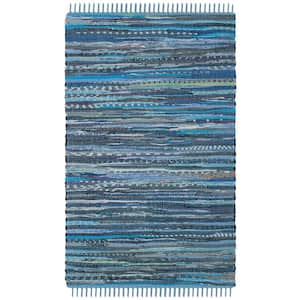 Rag Rug Blue/Multi Doormat 3 ft. x 5 ft. Striped Speckled Area Rug