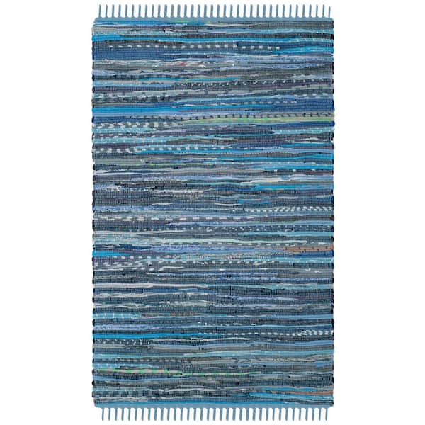 SAFAVIEH Rag Rug Blue/Multi Doormat 3 ft. x 5 ft. Striped Speckled Area Rug