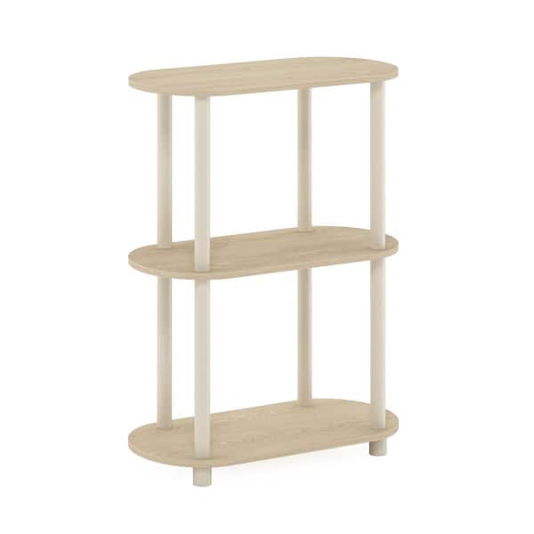 Furinno Turn-N-Tube 23.5 in. Bauhaus Oak/Beige Oval Wood No Tools 3-Tier Modern End Table Side Display Shelf
