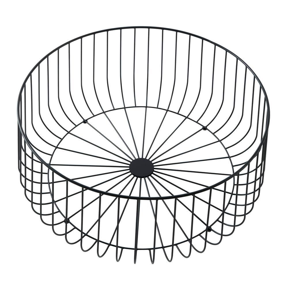 Natural Wood Round Coffee Table with Black Metal Wire Base