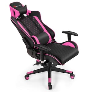 Pink PVC and PU Faux Leather Massage Game Chair with Adjustable Arms and Headrest