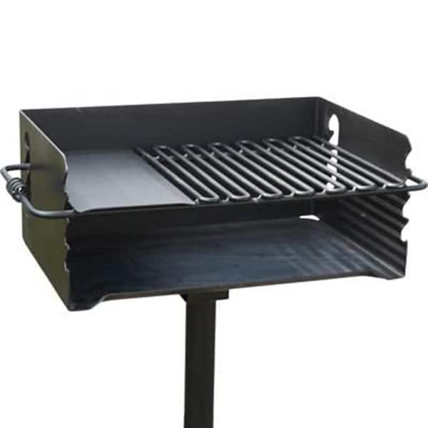 PILOT ROCK Portable Charcoal Grill in Black Jumbo Park Style Steel Outdoor BBQ and Post