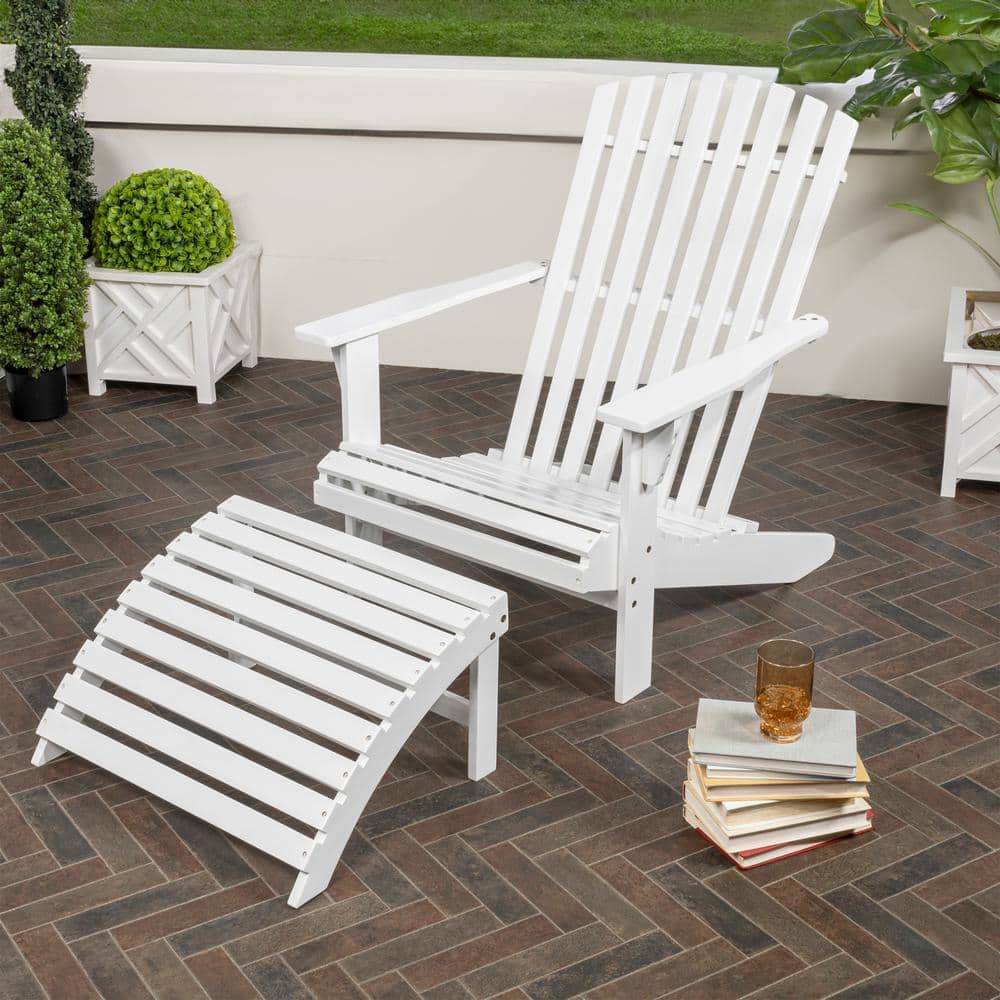 Saranac White Acacia Wood Adirondack Chair with Ottoman
