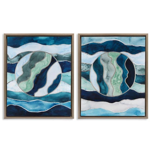 Stupell Industries Nautical Stain Glass Style Abstract by Grace Popp 2 Piece Brown Floater Frame Abstract Graphic Art Print 21 in. x 17 in.