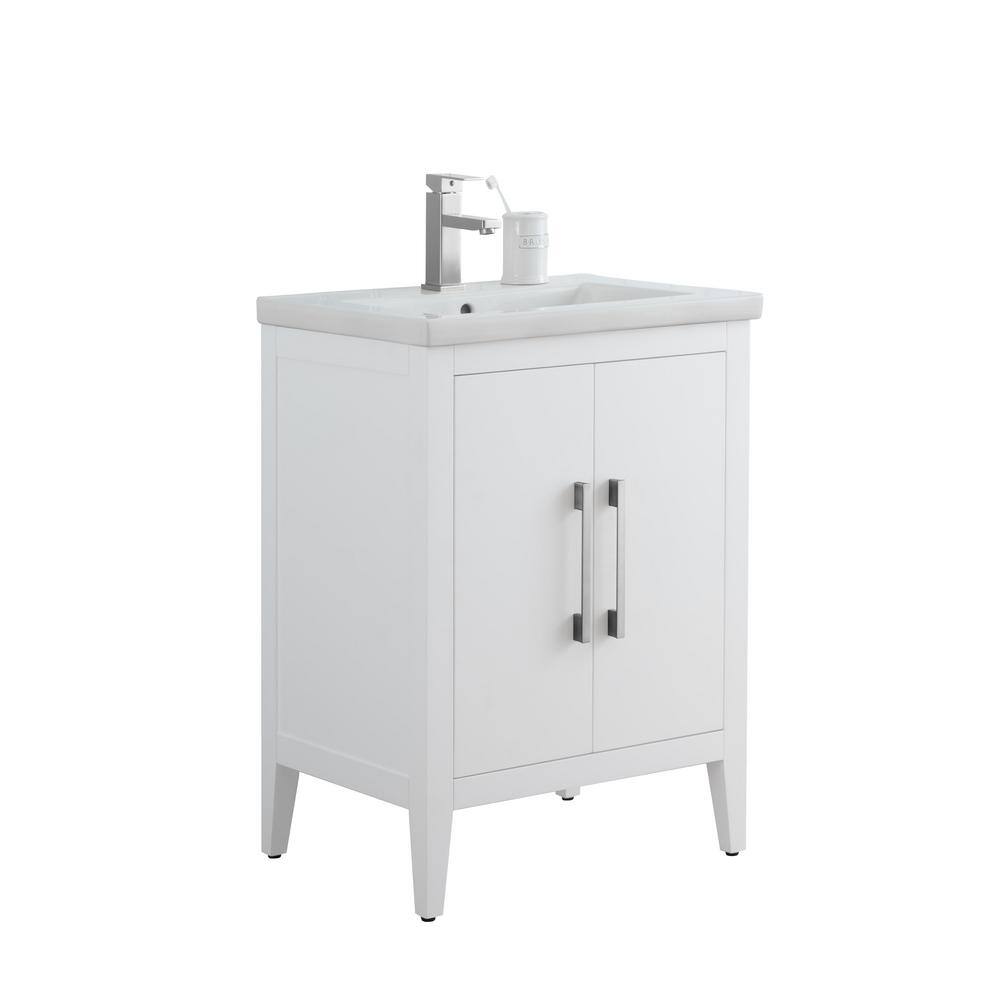 24" White Single Sink Bathroom Vanity with Ceramic Top
