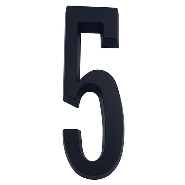 Everbilt 4 In. Flush Mount Matte Black Self-Adhesive House Number 5 ...