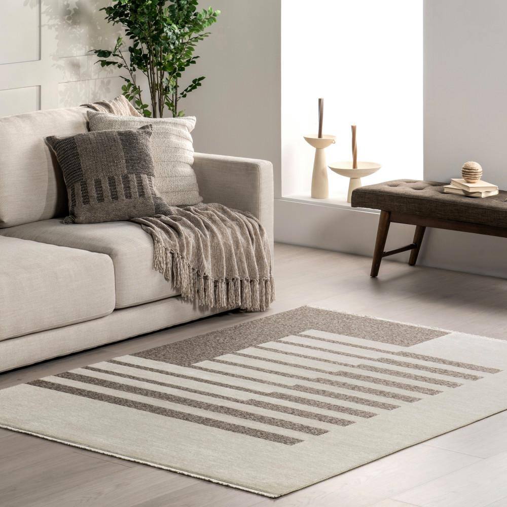 Sofya Beige Abstract Striped Reversible Machine Washable Area Rug