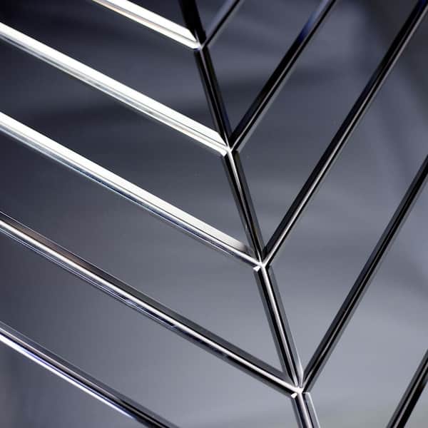 Reflections Graphite Blue 4 in. x 12 in. Chevron Beveled Glass Mirror Subway Wall Tile (0.9 sq. ft./Case)