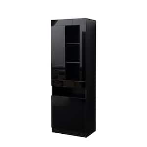 71 in.Modern Black Wood 4 Shelf Standard Bookcase.with RGB Light and 2 Door Locker