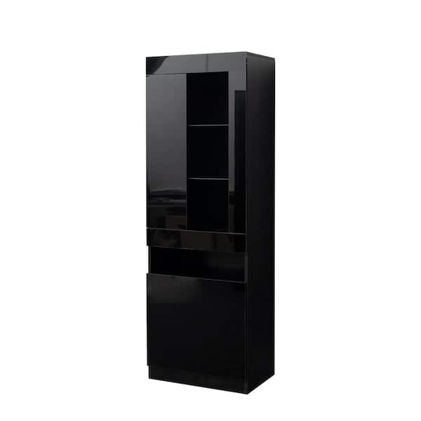 Unbranded 71 in.Modern Black Wood 4 Shelf Standard Bookcase.with RGB Light and 2 Door Locker