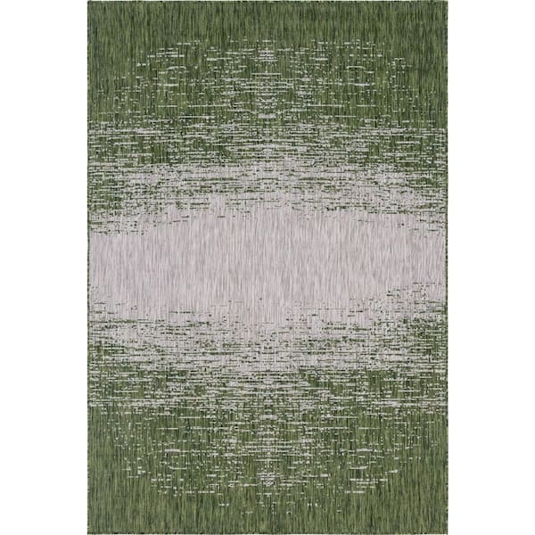 Unique Loom Green Ombre Outdoor 4 ft. x 6 ft. Area Rug